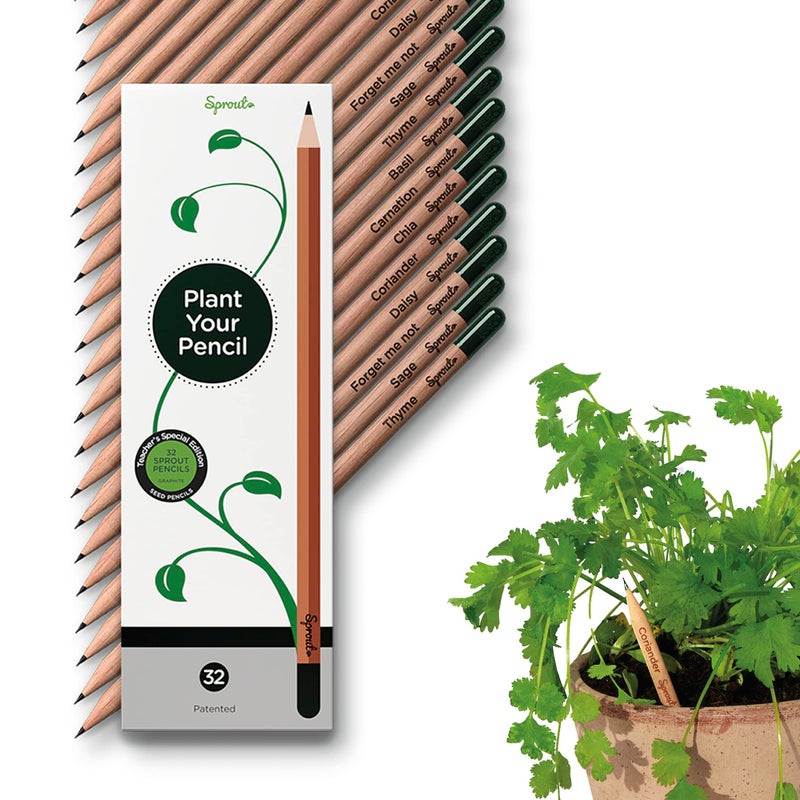 Sprout Wood-Cased Pencils | Teacher's Edition | HB Pre-Sharpened Graphite Plantable Wooden Pencils with flower, Herb & Vegetable Seeds | Gift for Teachers, Creative Kids & School Students | 32 Pack - Image 1